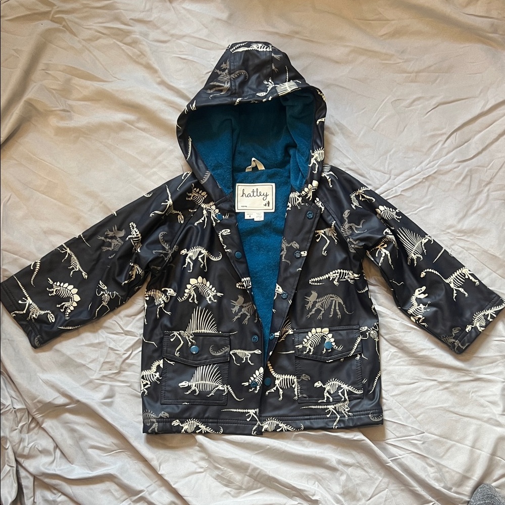 Hatley Kids Fossil Print Raincoat - Black and Blue